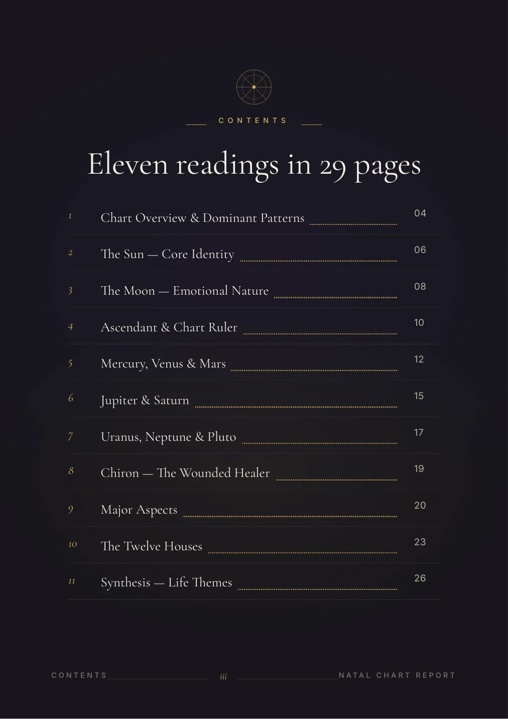 Natal Chart Report — sample page 1