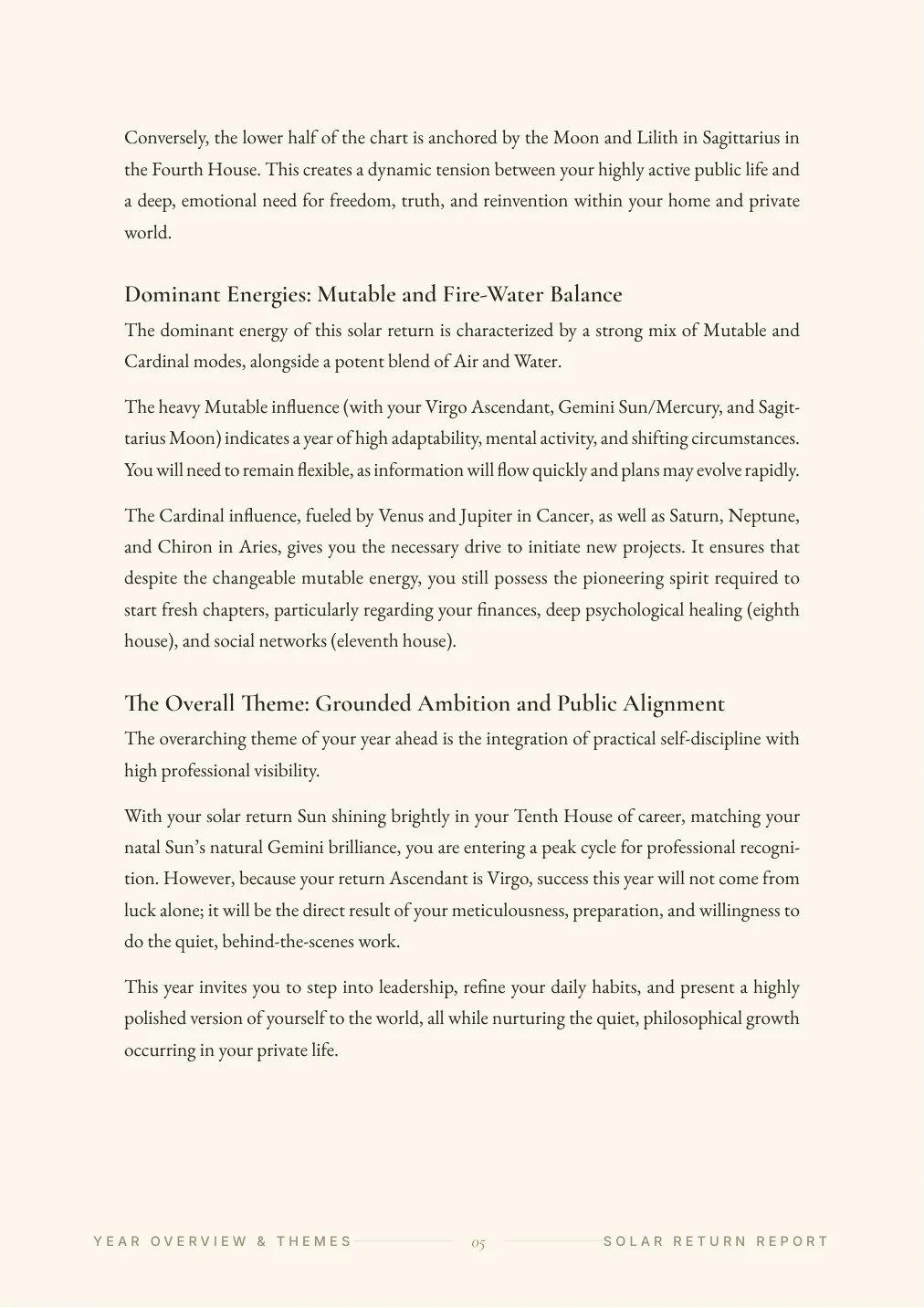 Solar Return Report — sample page 4